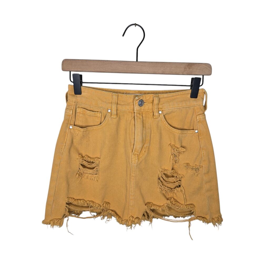 PACSUN Denim Distressed Mini Skirt Mustard Yellow Size 23